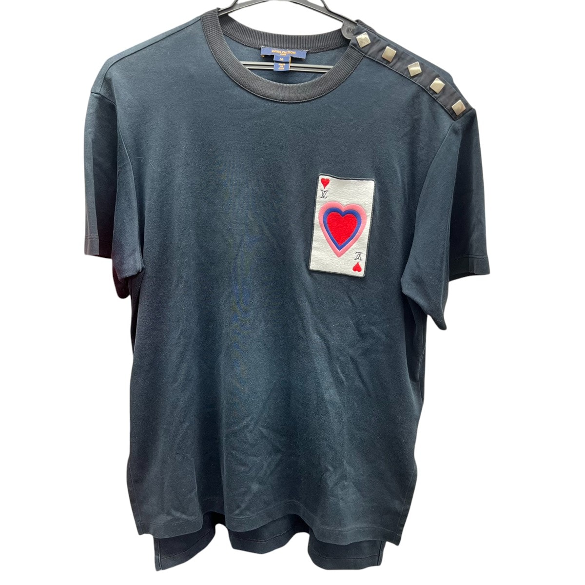LOUIS VUITTON 美品 ルイヴィトン 21SS トランプ パッチ Tシャツ RW211A UOL FKTS99 コットン ネイビー #M ハート カットソー トップス LV ロゴ ヴィトン ABランク 中古 鑑定済
