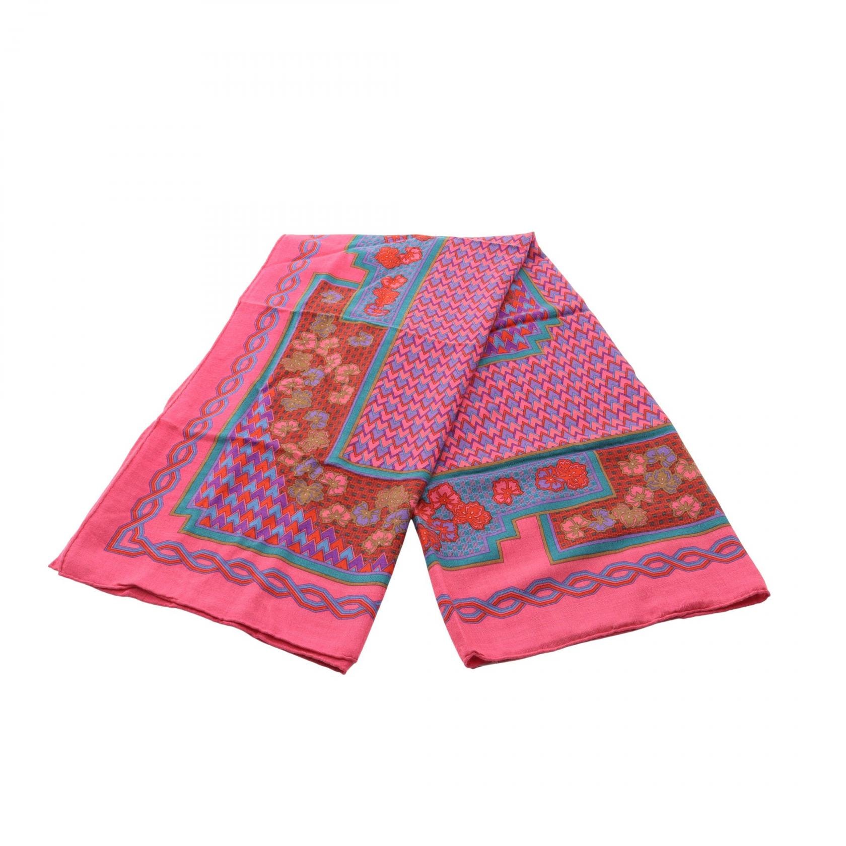 エルメス HERMES カレジェアン カレ140 GEOMETRIC ショール 衣料品 シルク カシミヤ シルク レディース ピンク系 / マルチカラー 【中古】