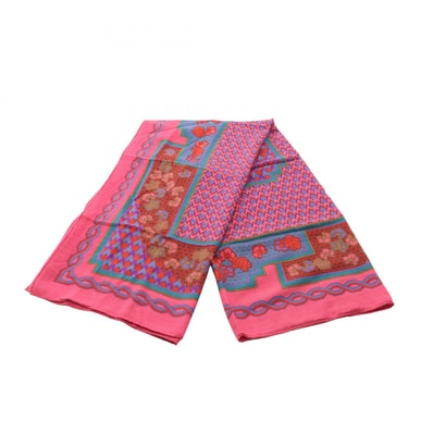 エルメス HERMES カレジェアン カレ140 GEOMETRIC ショール 衣料品 シルク カシミヤ シルク レディース ピンク系 / マルチカラー 【中古】