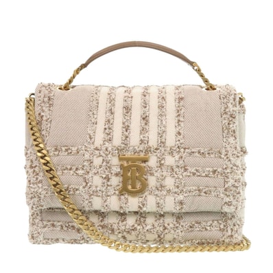 バーバリー TB ローラバッグ キャンバス ツイード ベージ