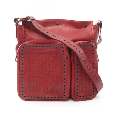 ボッテガヴェネタ BOTTEGA VENETA イントレチャート ショルダーバッグ バッグ レザー レディース レッド系 【中古】