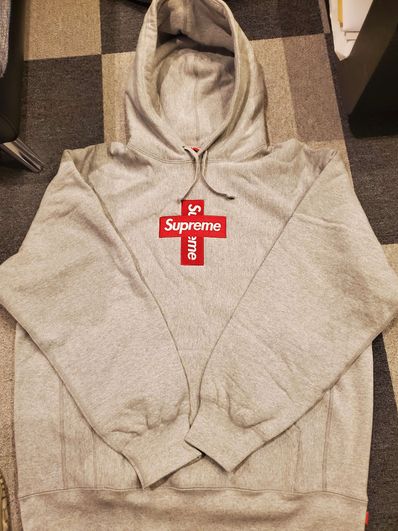 Supreme Cross Box Logo Hooded Sweatshirt "Grey"