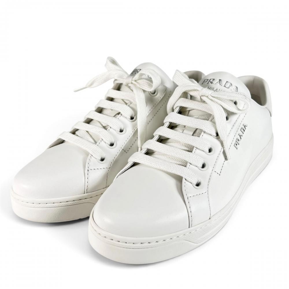 PRADA プラダ 靴 ダウンタウン ロゴ 1E535L キッドカーフレザー    ホワイト 白 レディース 約775g 美品【中古品】