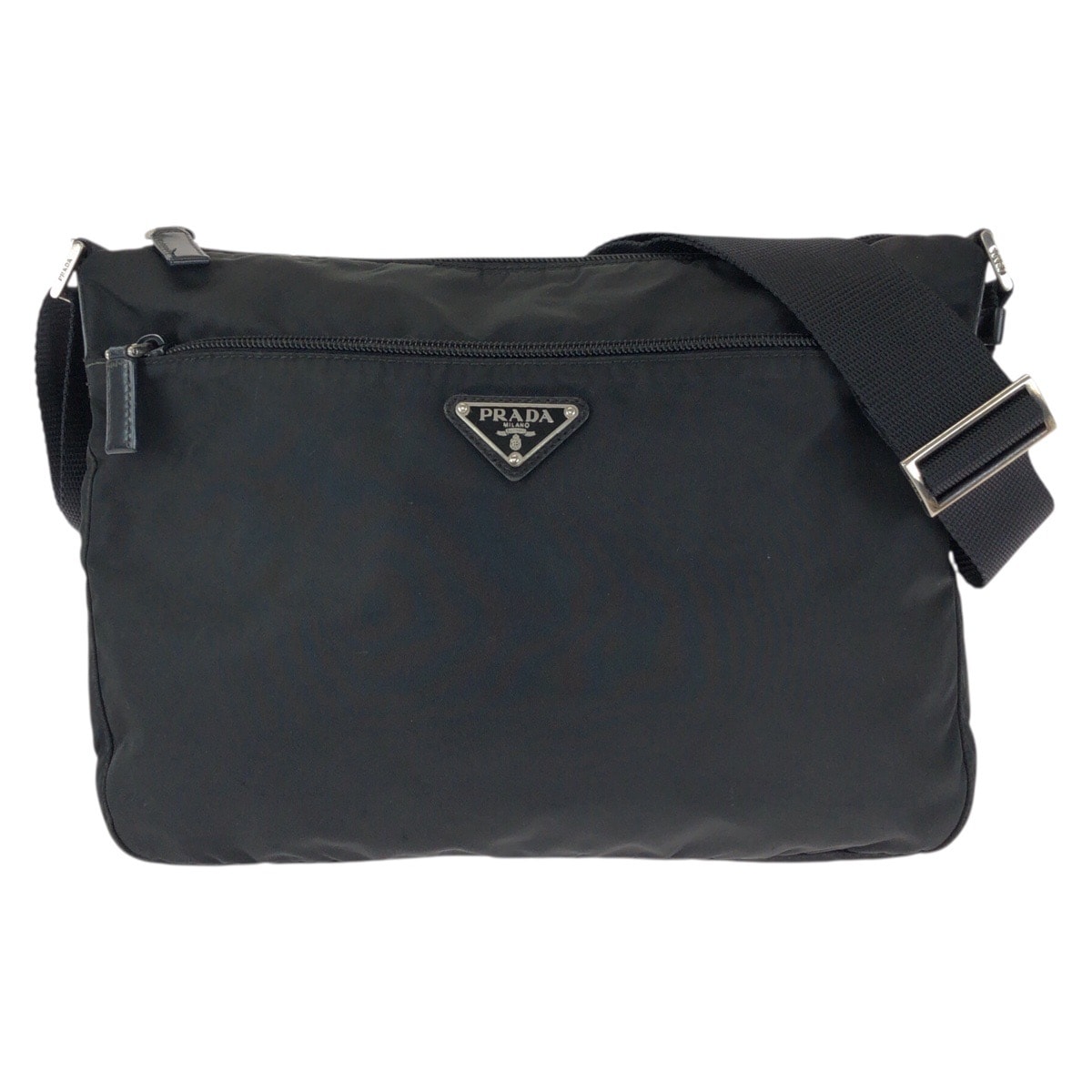 美品 PRADA プラダ テスート 三角ロゴプレート ブラック 黒 シルバー金具 ナイロン ショルダーバッグ メッセンジャーバッグ 601168 【中古】