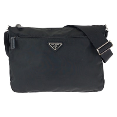 美品 PRADA プラダ テスート 三角ロゴプレート ブラック 黒 シルバー金具 ナイロン ショルダーバッグ メッセンジャーバッグ 601168 【中古】