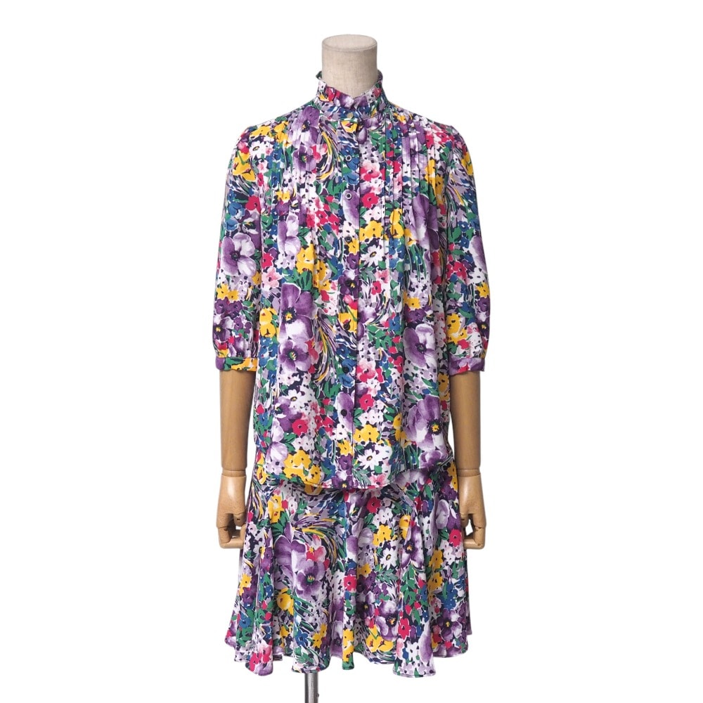 ■美品■2022SS■LAUREN RALPH LAUREN ローレン ラルフ ローレン スカートセットアップ サイズXXS/00 花 総柄 パフスリーブ ブザム ブラウス フレア スカート ブランド古着【中古】20250912/RA6029