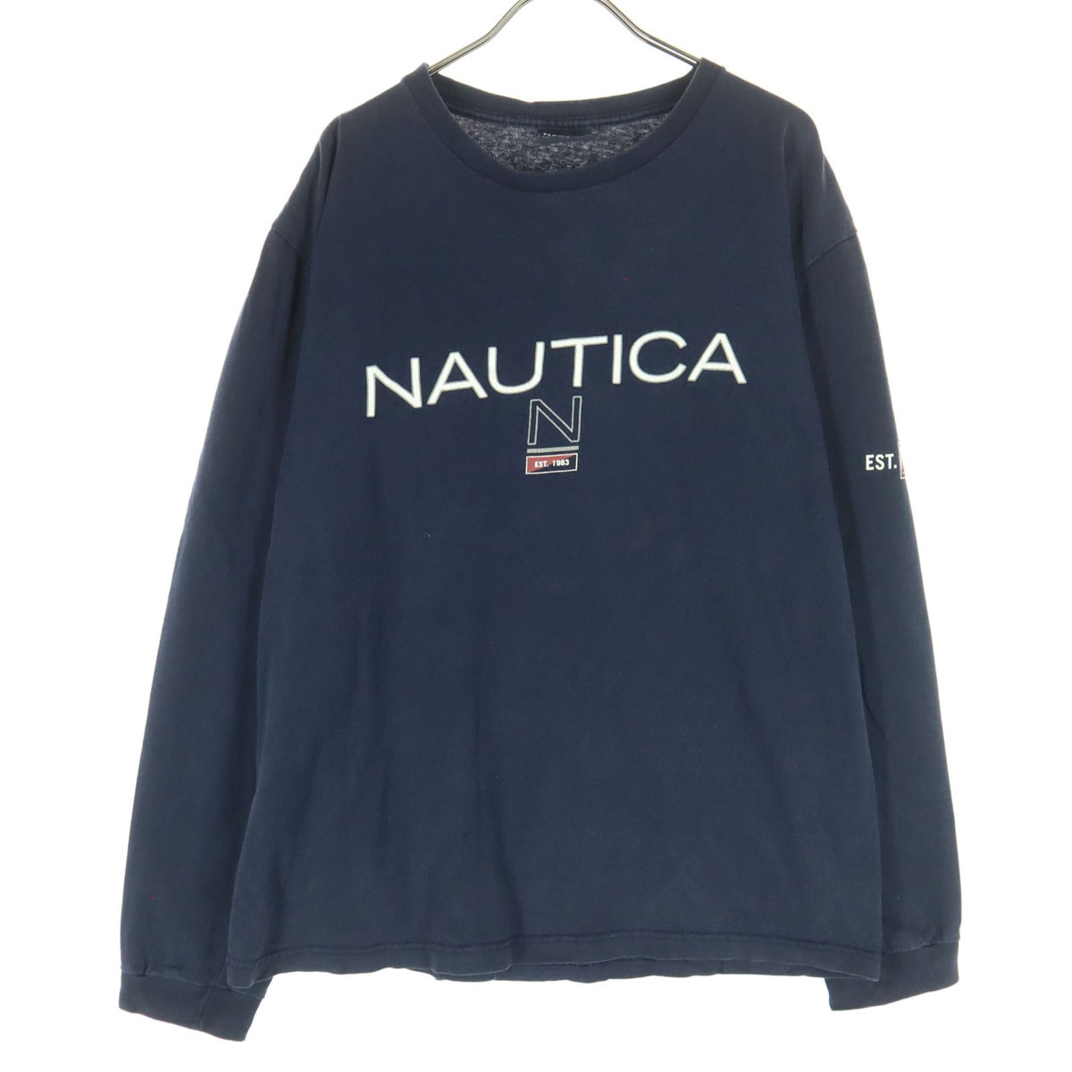 NAUTICA ノーティカ USA製 コットン ロゴプリント 長袖 Tシャツ M ネイビー