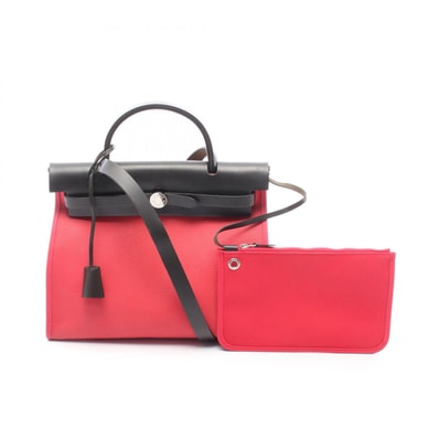 エルメス HERMES エールバッグジップPM 2WAY ハンドバッグ バッグ キャンバス レザー トワルオフィシエ / ヴァッシュハンター トワルオフィシエ ローズエクストリーム A刻印(2017年製造) レディース レッド系