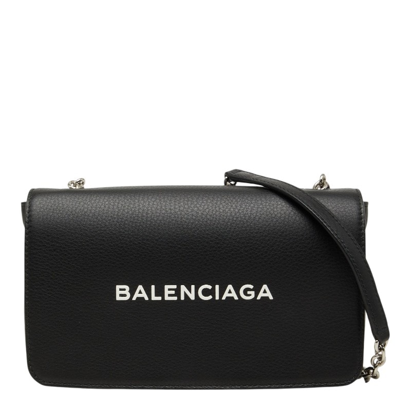 バレンシアガ エブリデイ チェーン ウォレット ショルダーバッグ 502027 ブラック レザー レディース BALENCIAGA 【中古】