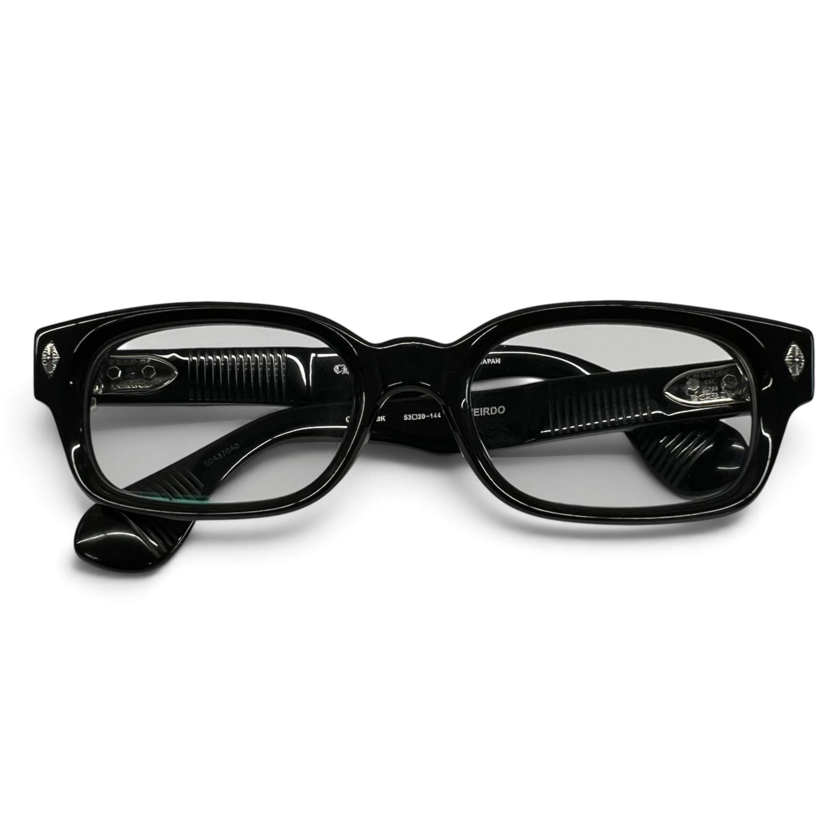 CHROME HEARTS 美品 クロムハーツ WEIRDO ウィアード フローラルクロス サングラス メガネ 53□20-144 ケース付属 プラスチック シルバー ブラック 度入り クリアレンズ 眼鏡 ABランク 中古 鑑定済 クロムサングラス