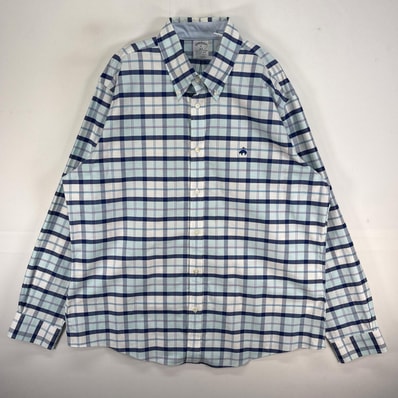 古着 ブルックスブラザーズ Brooks Brothers 長袖シャツ ロゴ 刺繍 チェック オックスフォード XL ブルー系 マルチカラー メンズ