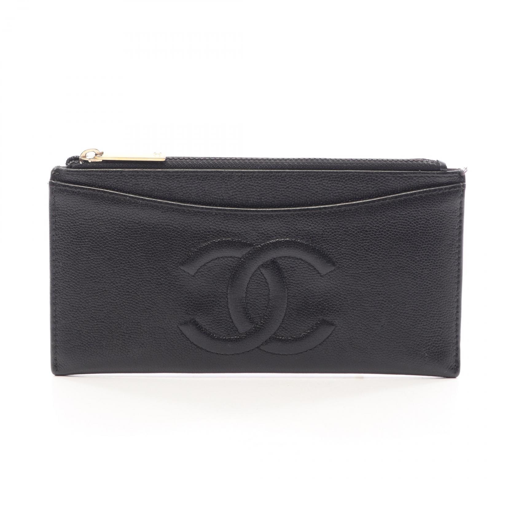 シャネル CHANEL ココマーク 札入れ 財布 キャビアスキン(グレインドカーフ) レディース ブラック系 【中古】