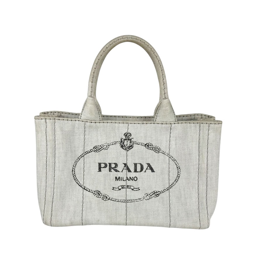 プラダ PRADA ハンドバッグ カナパ キャンバス ライトグレー レディース【中古】 z11021
