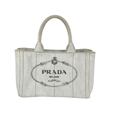 プラダ PRADA ハンドバッグ カナパ キャンバス ライトグレー レディース【中古】 z11021