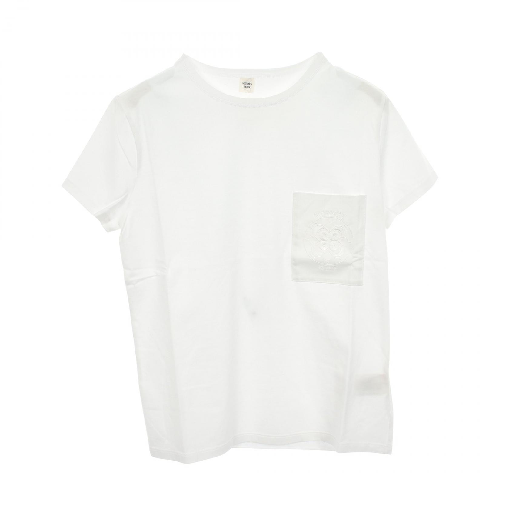 エルメス HERMES 刺繍 ポケット付き 半袖Tシャツ 衣料品 トップス コットン ホワイト レディース ホワイト系 【中古】