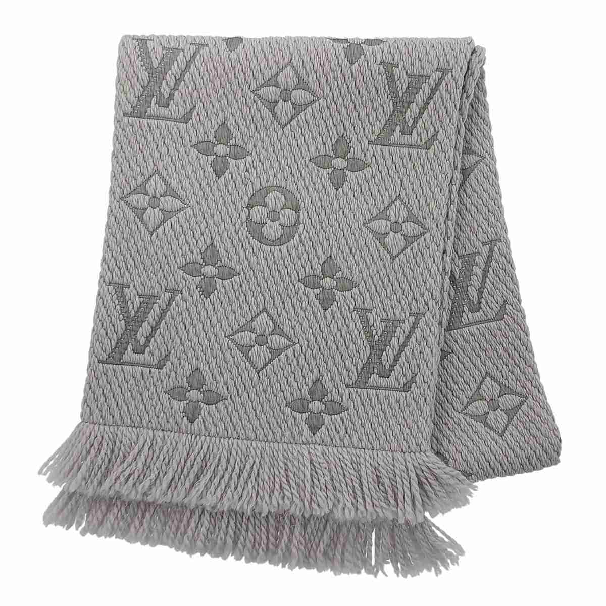 LOUIS VUITTON ルイ・ヴィトン エシャルプ・ロゴマニア マフラー M74742 ウール シルク グレー  レディース【中古】