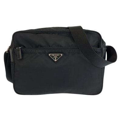 美品 PRADA プラダ テスート 三角ロゴプレート ブラック 黒 シルバー金具 ナイロン カメラバッグ ショルダーバッグ ポシェット 604611 【中古】