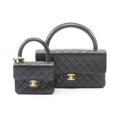 シャネル CHANEL マトラッセ 親子バッグ ハンドバッグ バッグ ラムスキン(羊革) レディース ブラック系 【中古】