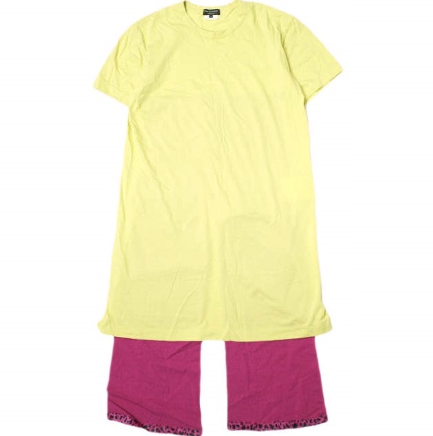 COMME des GARCONS HOMME PLUS コムデギャルソンオムプリュス 18SS 日本製 Disco期 ダルメシアン柄ドッキングロングTシャツ PA-T023 S イエロー 半袖 燕尾 トップス g21533