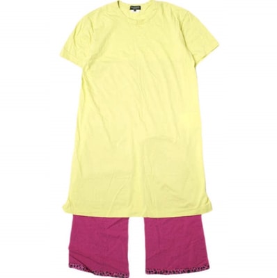 COMME des GARCONS HOMME PLUS コムデギャルソンオムプリュス 18SS 日本製 Disco期 ダルメシアン柄ドッキングロングTシャツ PA-T023 S イエロー 半袖 燕尾 トップス g21533