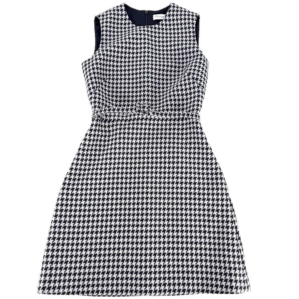 Christian Dior クリスチャンディオール ワンピース タンクドレス 千鳥柄 服 アパレル 34 411R94A1479 グレー ネイビー 紺 ウール  シルク   レディース 春 秋 美品【中古品】