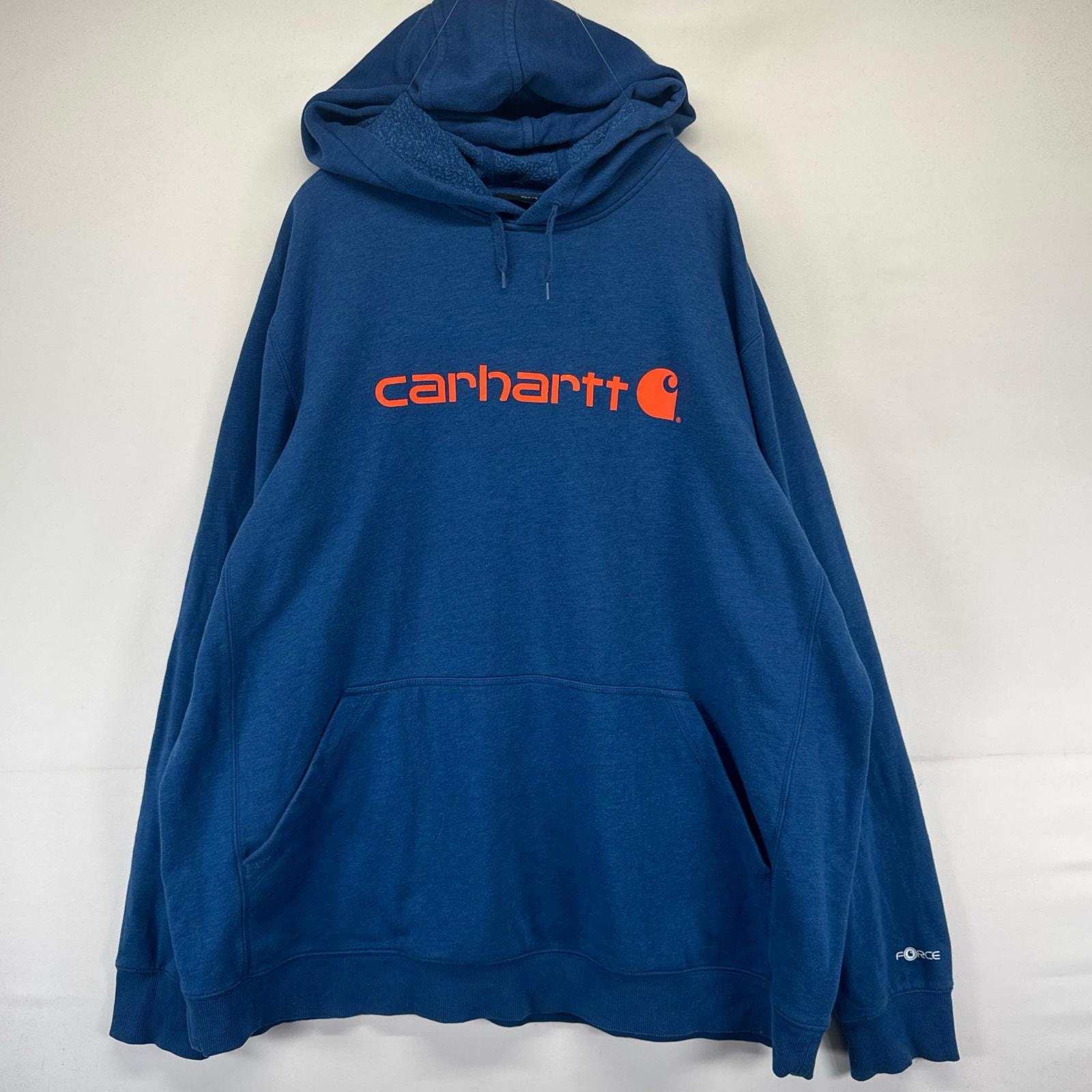 古着 カーハート Carhartt パーカー プルオーバー スウェット フーディー ワーク 大きいサイズ 3XL  ブルー系 メンズ