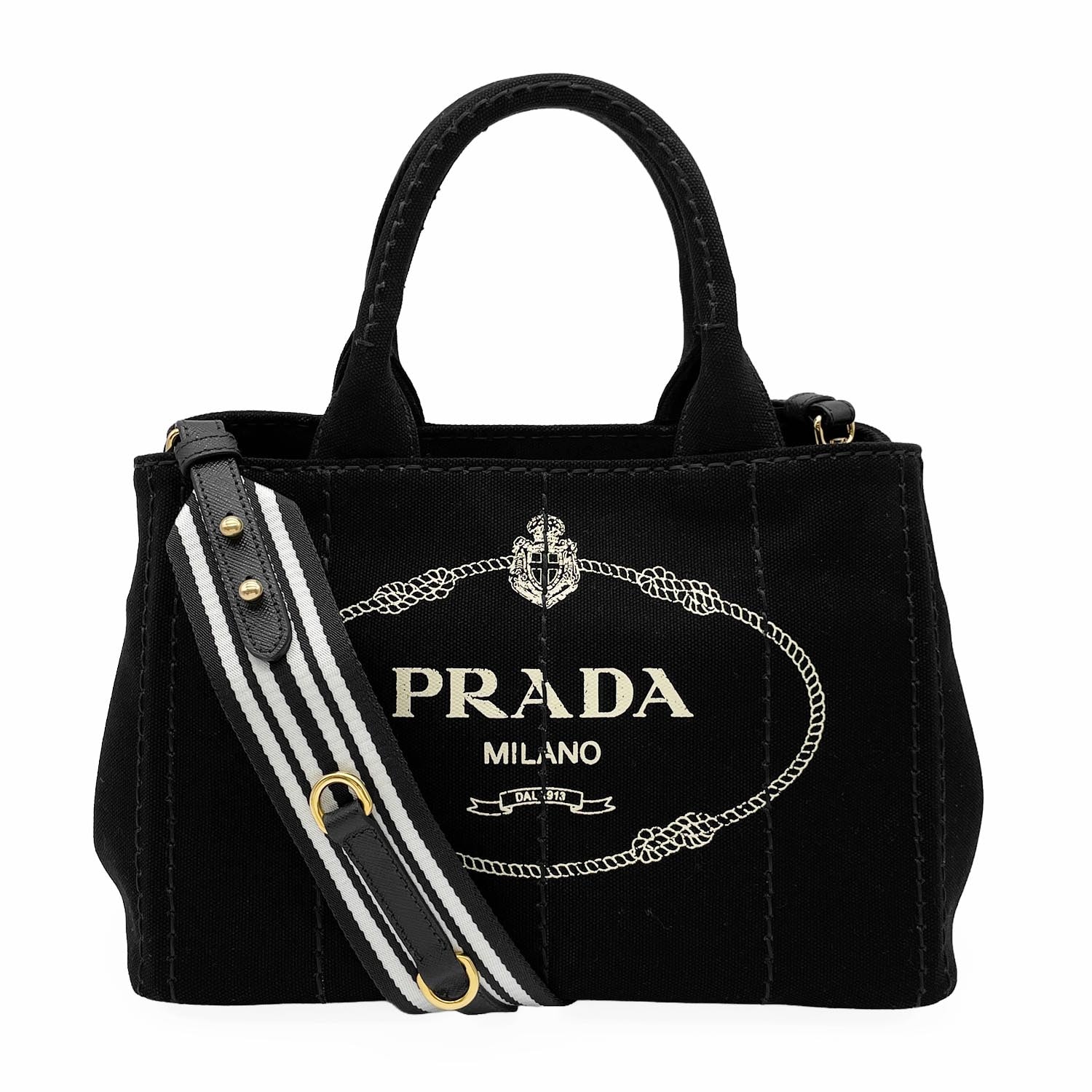 PRADA プラダ カナパ 2WAY トートバッグ
 ショルダーストラップ付 RFID 1BG439 キャンバス ブラック レディース
 【中古】
