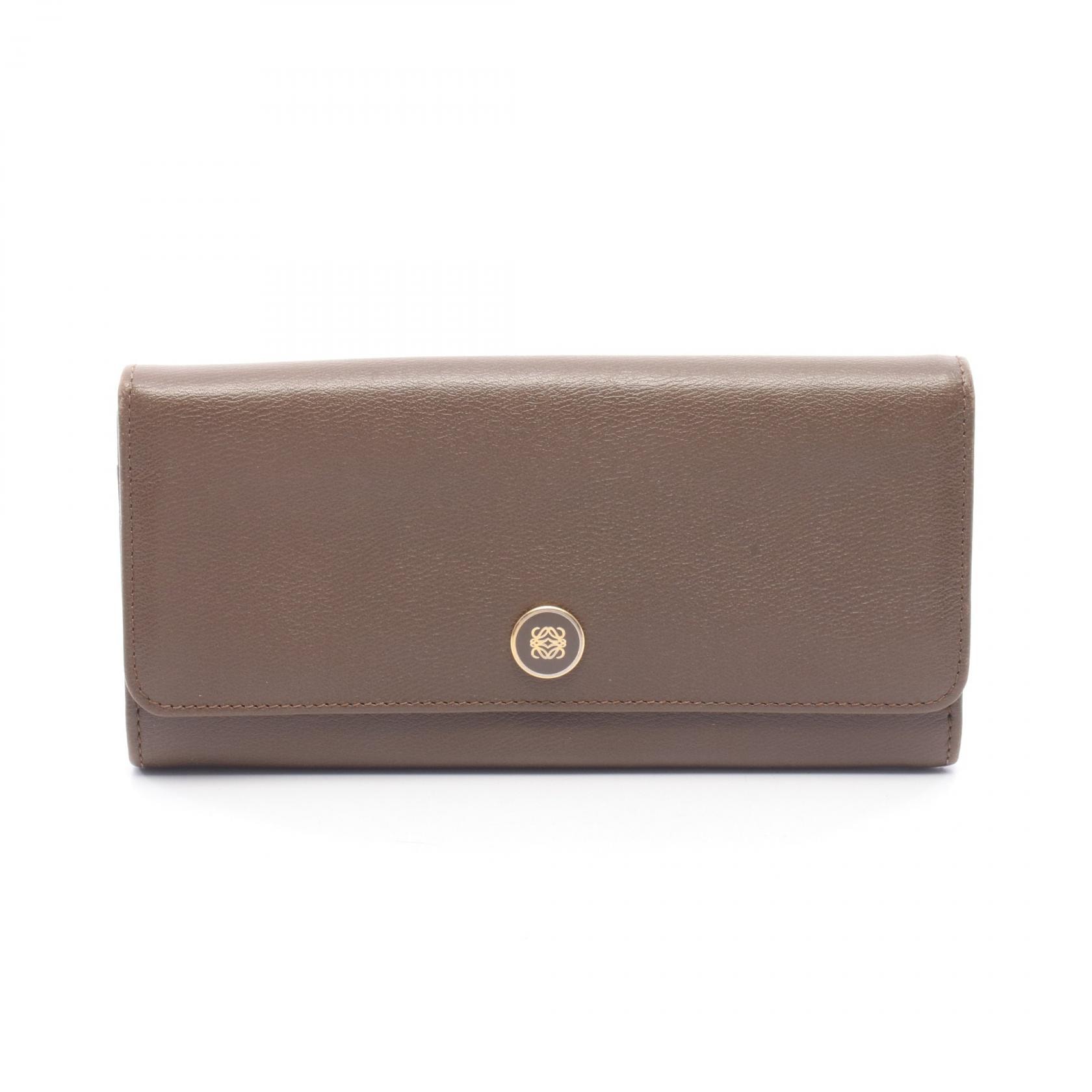 ロエベ LOEWE アナグラム 二つ折り長財布 財布 レザー レディース ブラウン系 【中古】