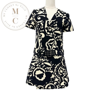 ルイヴィトン LOUIS VUITTON ワンピース ウール アイボリー ブラック モノグラムフラワー ベルト