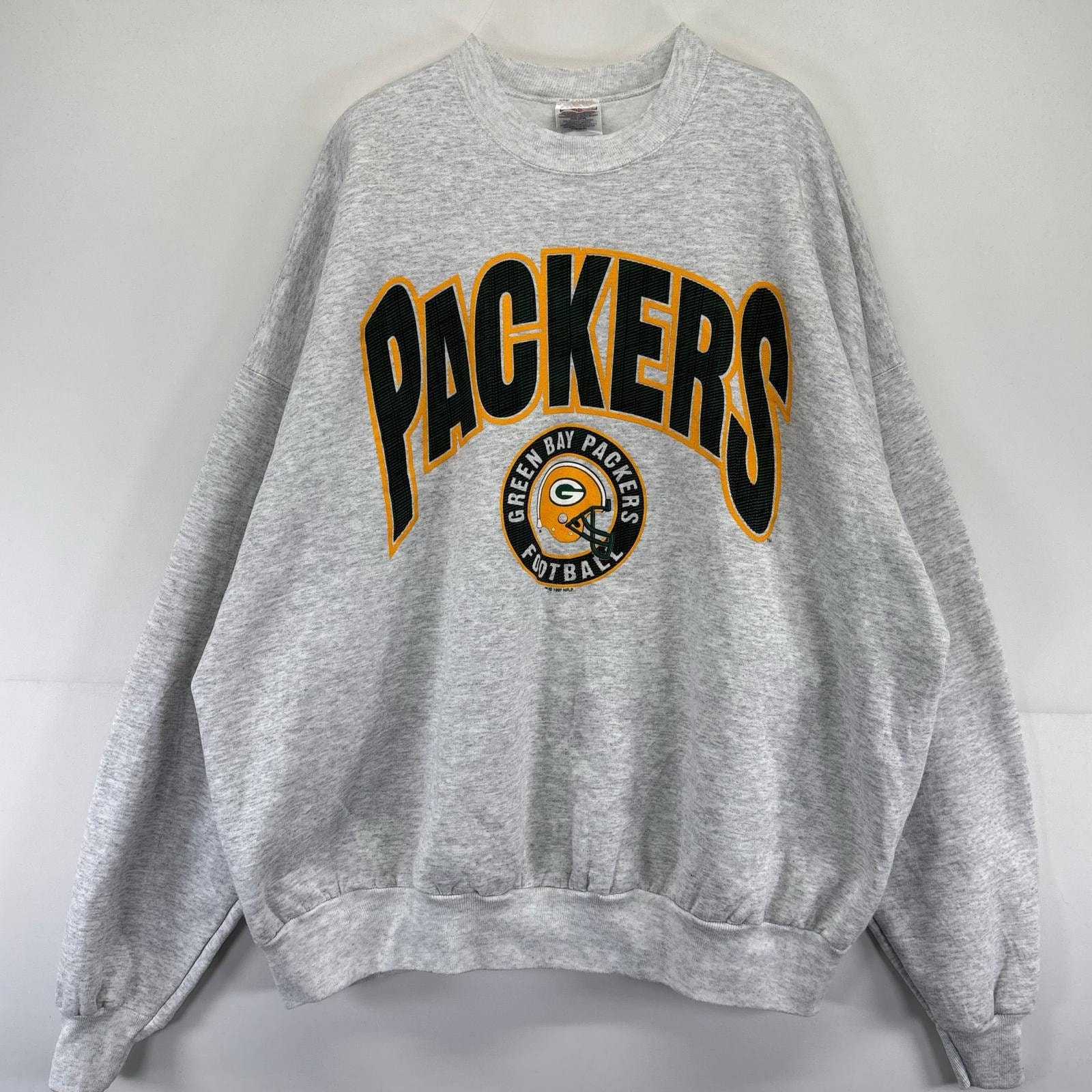 古着 90's/90年代 ヘインズ Hanes スウェット NFL ロゴ プリント クルーネック パッカーズ トレーナー 霜降り 3XL  グレー系 メンズ