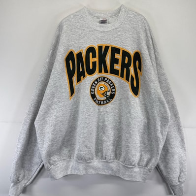 古着 90's/90年代 ヘインズ Hanes スウェット NFL ロゴ プリント クルーネック パッカーズ トレーナー 霜降り 3XL グレー系 メンズ