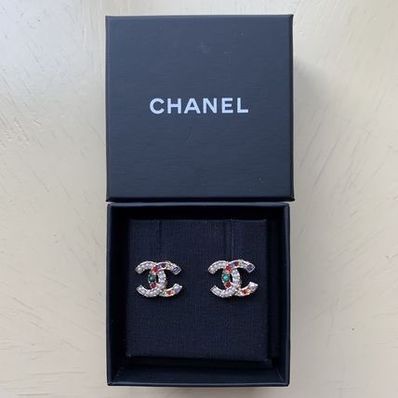 CHANEL Coco Mark Rhinestone Earrings "Multicolor"