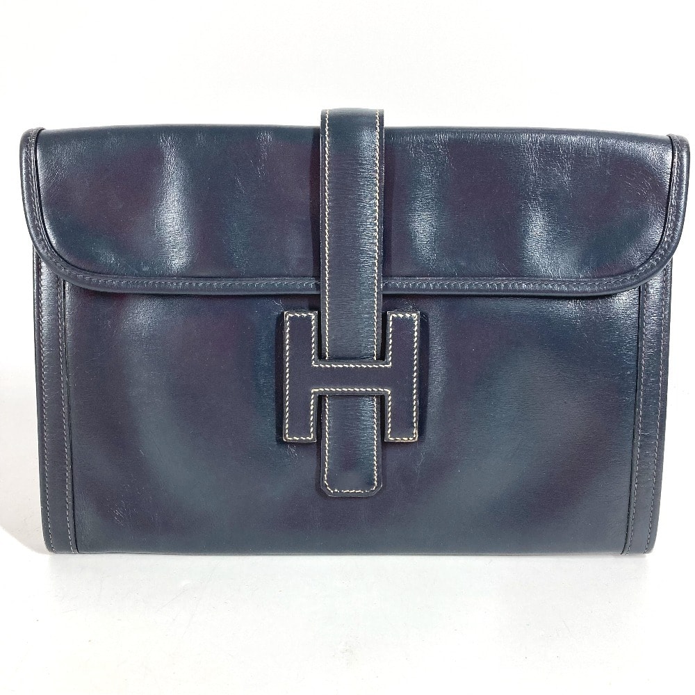 エルメス HERMES ジジェPM ジジェ PM Hロゴ ヴィンテージ  カバン 書類バッグ フラップ セカンドバッグ クラッチバッグ ボックスカーフ 不鮮明刻 ネイビー