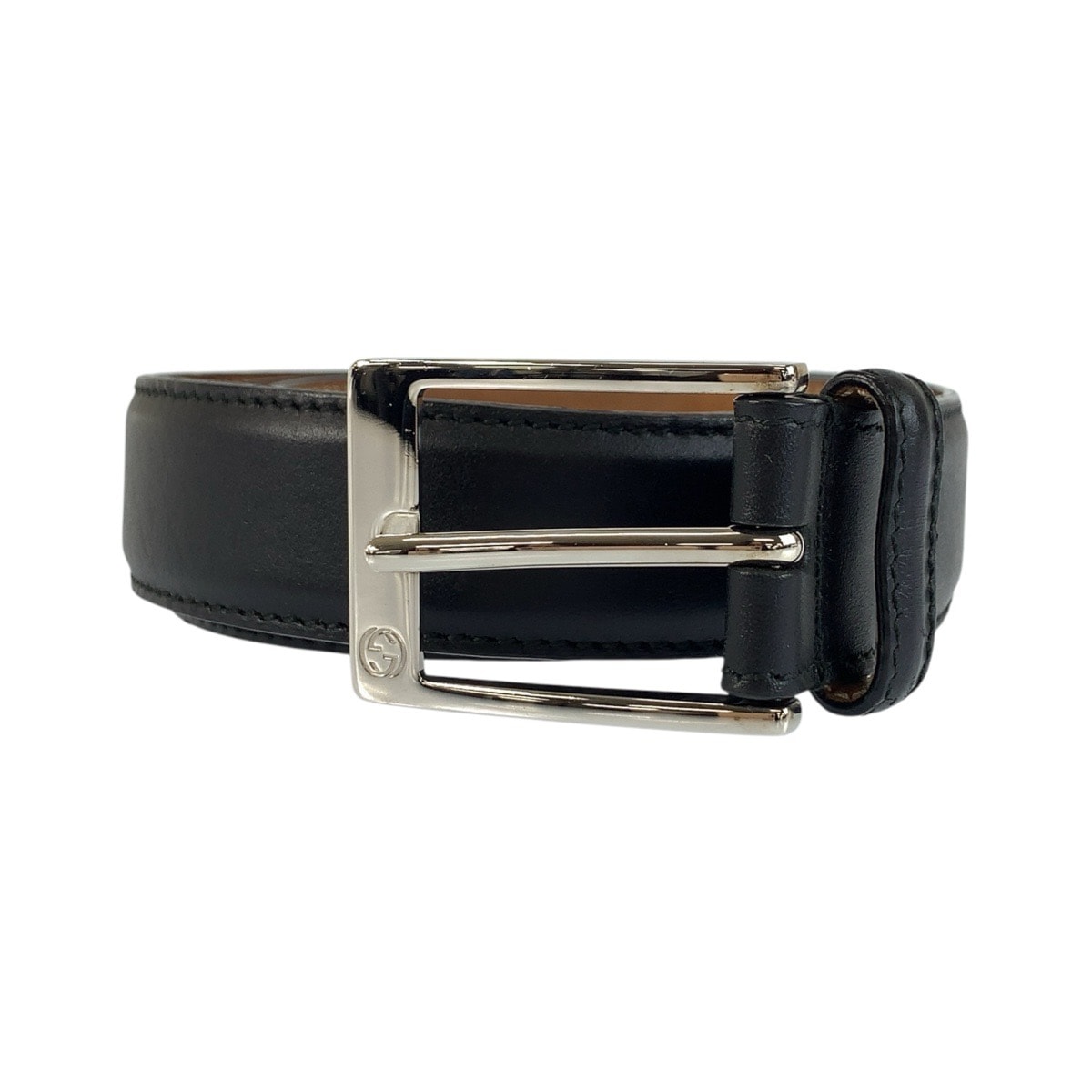 美品 GUCCI グッチ 85cm/34インチ ブラック 黒 シルバー金具 レザー ベルト 602634 【中古】