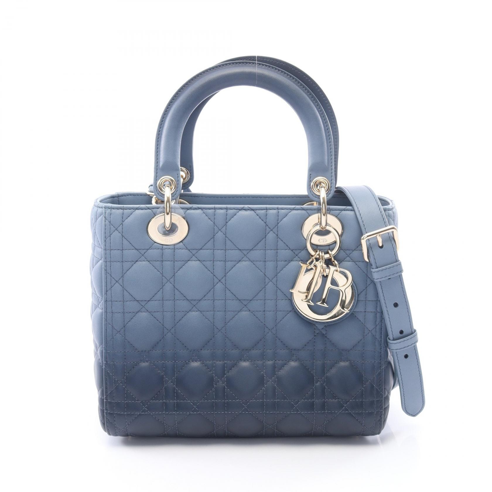 ディオール Dior LADY DIOR レディディオール カナージュ 2WAY ハンドバッグ バッグ レザー レディース ブルー系 / ネイビー系 【中古】
