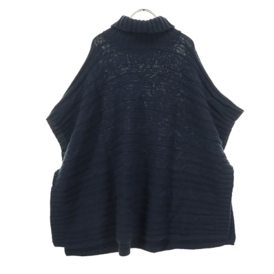 GAP ギャップ ウール混 半袖 タートルネック ニット ポンチョ S ネイビー