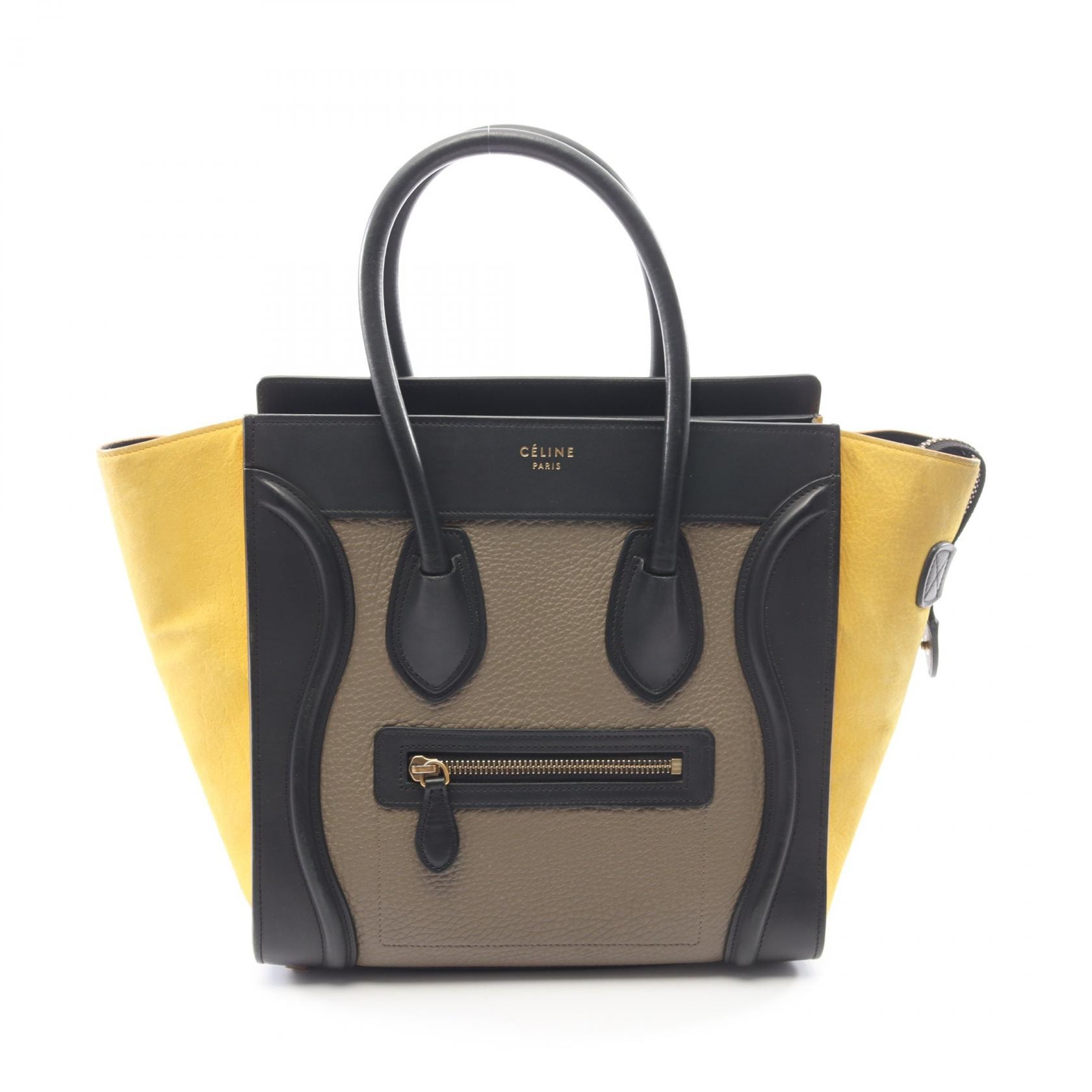 セリーヌ CELINE ラゲージ マイクロショッパー トートバッグ バッグ レザー スウェード レディース ブラック系 / イエロー系 / グレー系 167793 【中古】