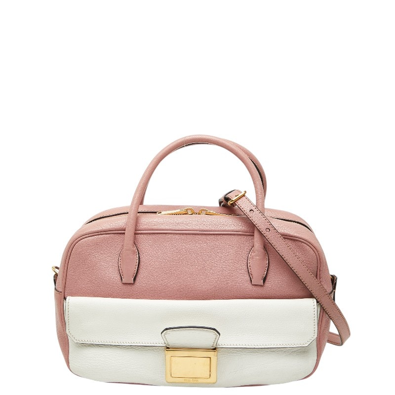 ミュウミュウ マドラス ハンドバッグ ショルダーバッグ 2WAY ピンク ホワイト レザー レディース MIUMIU 【中古】