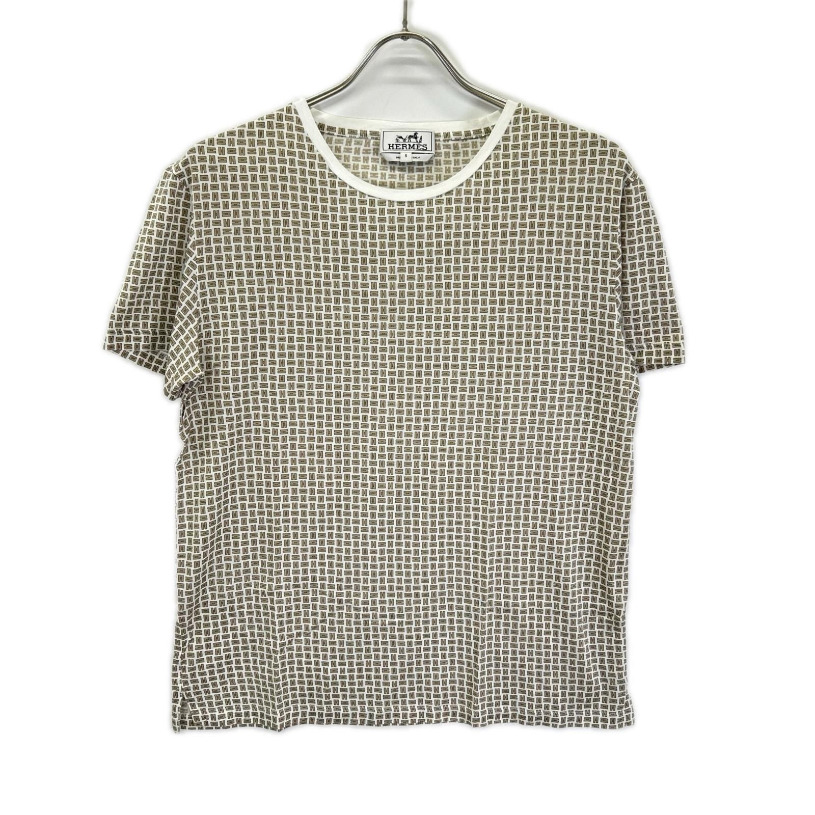 エルメス ホワイト×グレー Hデザイン 総柄 ショートスリーブカットソー S