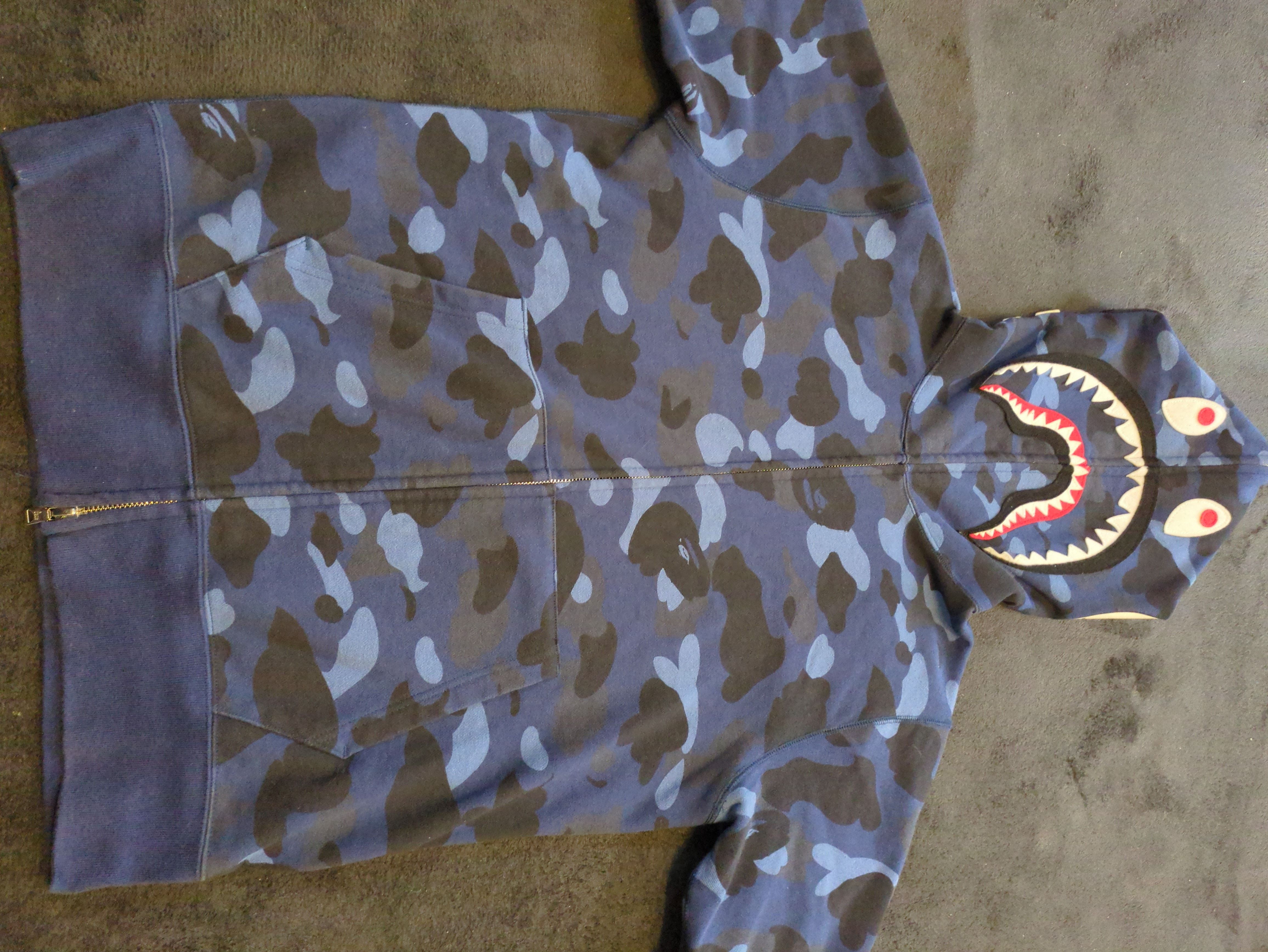 A BATHING APE Color Camo Detachable Shark Full Zip Hoodie "Blue"