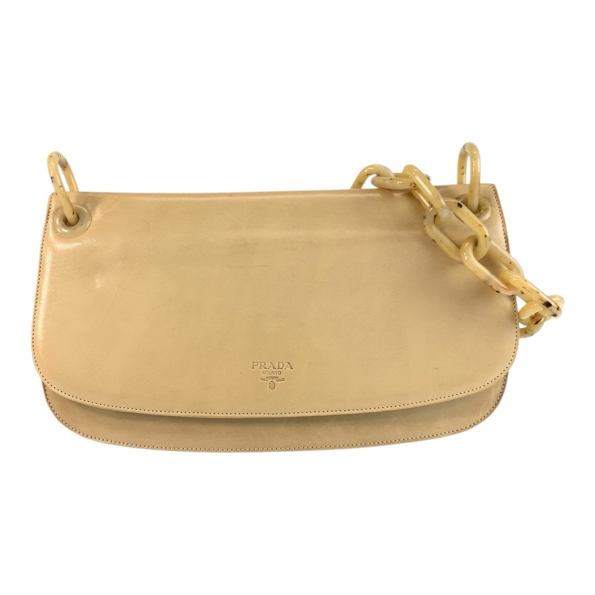 美品 PRADA プラダ ロゴ ベージュ レザー プラスチック/ ショルダーバッグ 505795 【中古】
