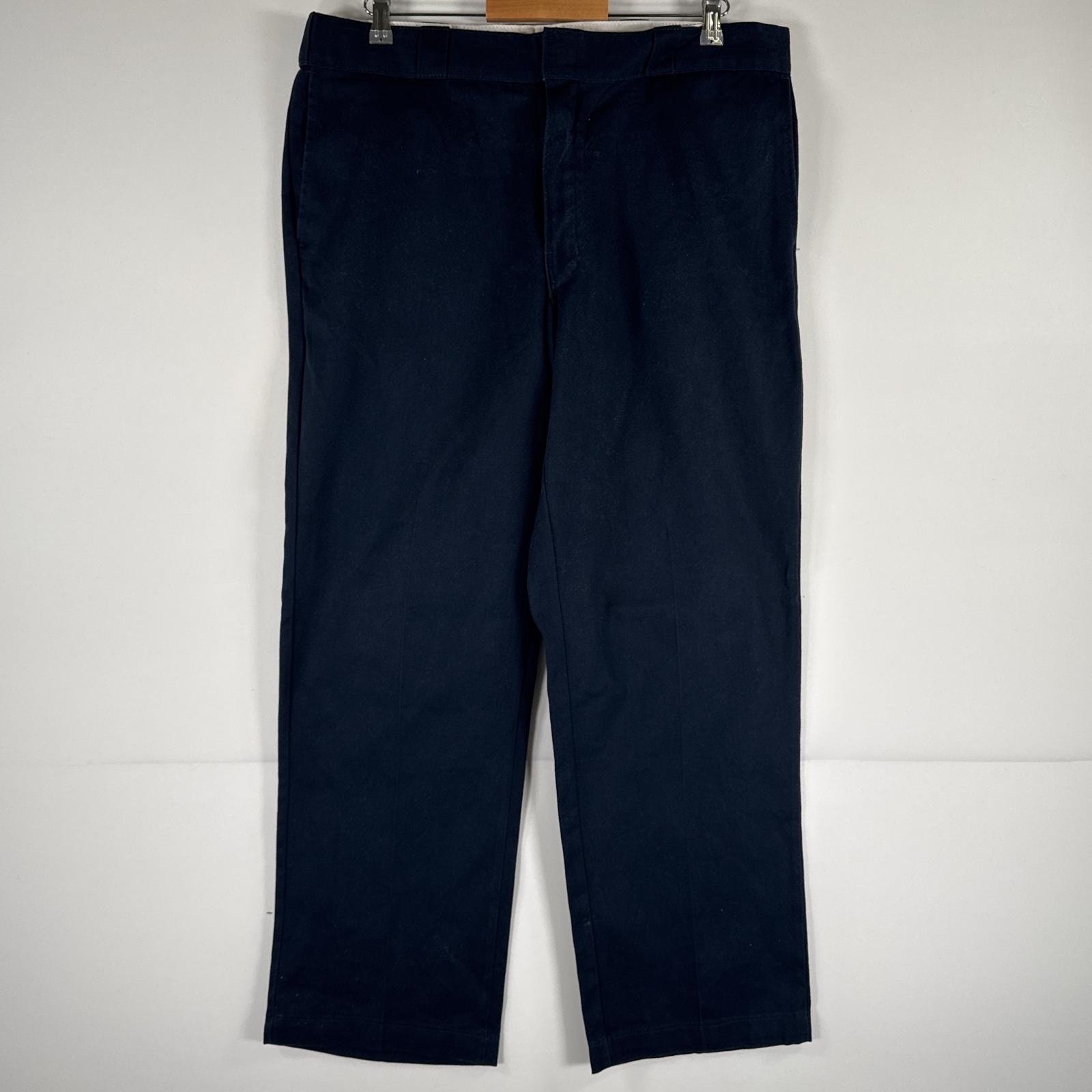 古着 ディッキーズ Dickies ワークパンツ ストレート 作業着 大きいサイズ 874 オリジナルフィット ワンポイント w38 L30  ネイビー メンズ