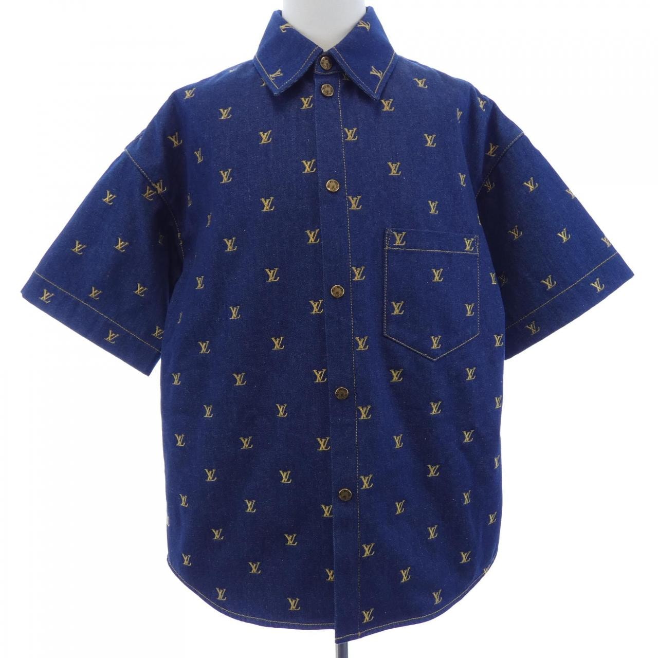 ルイヴィトン LOUIS VUITTON エンブロイダードシグネチャーショートスリーブデニムシャツ HQS90WJX1 S/Sシャツ