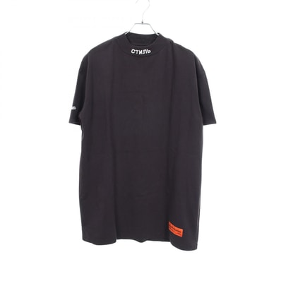 ヘロンプレストン HERON PRESTON ロゴ刺繍 モックネック 半袖Tシャツ 衣料品 トップス コットン メンズ ブラック系 【中古】