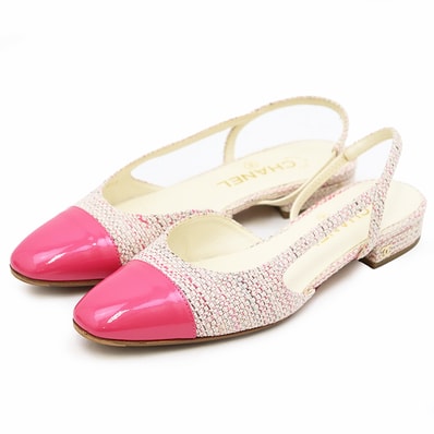 CHANEL シャネル エナメルトゥ パンプス サイズ 37C レディース G31319 ツイード スリングバック シューズ 靴 袋付属 ピンク 桃色 イタリア製