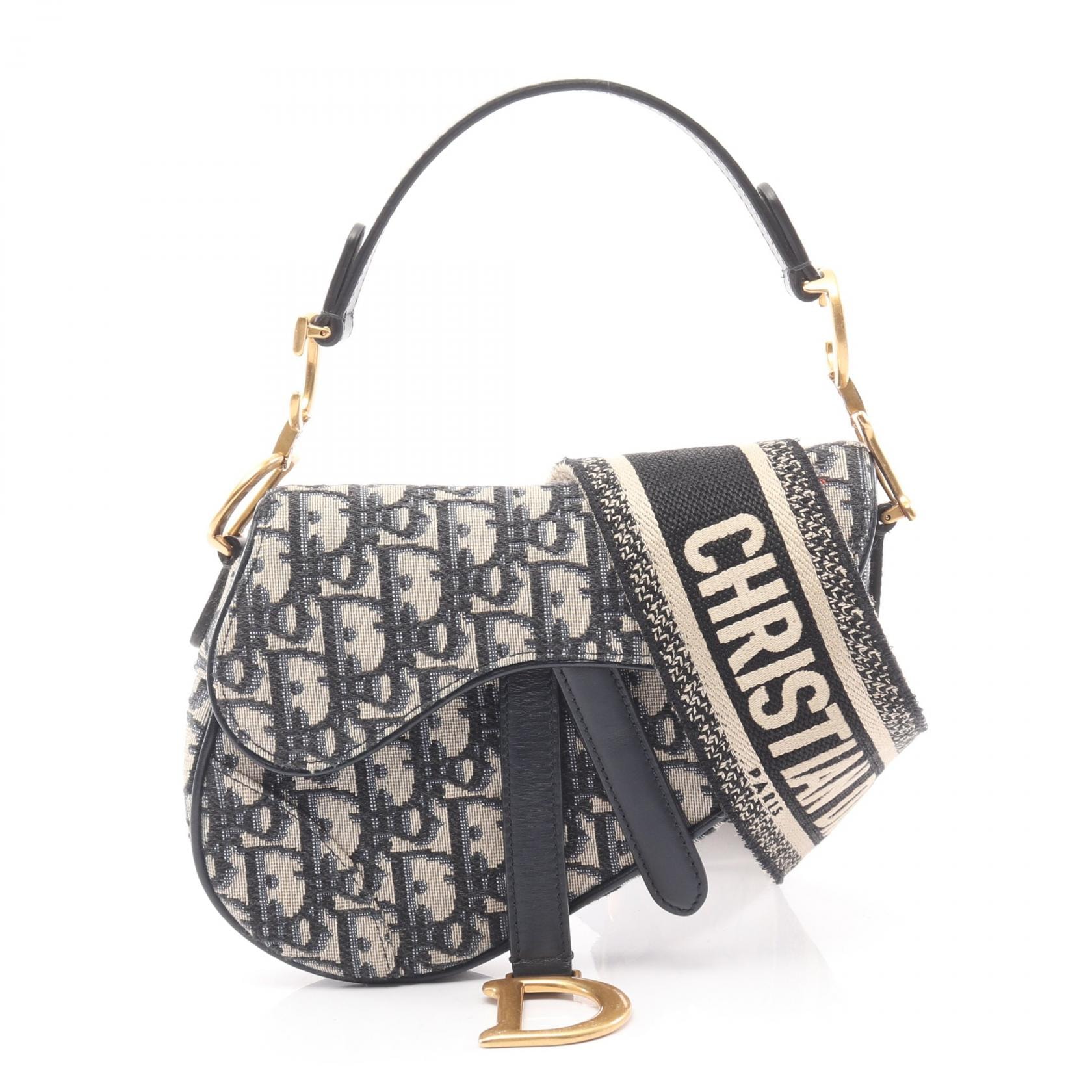 ディオール Dior サドルバッグ ミニ オブリークジャカード ハンドバッグ バッグ キャンバス レザー レディース ベージュ系 / ブラック系 / ネイビー系 【中古】