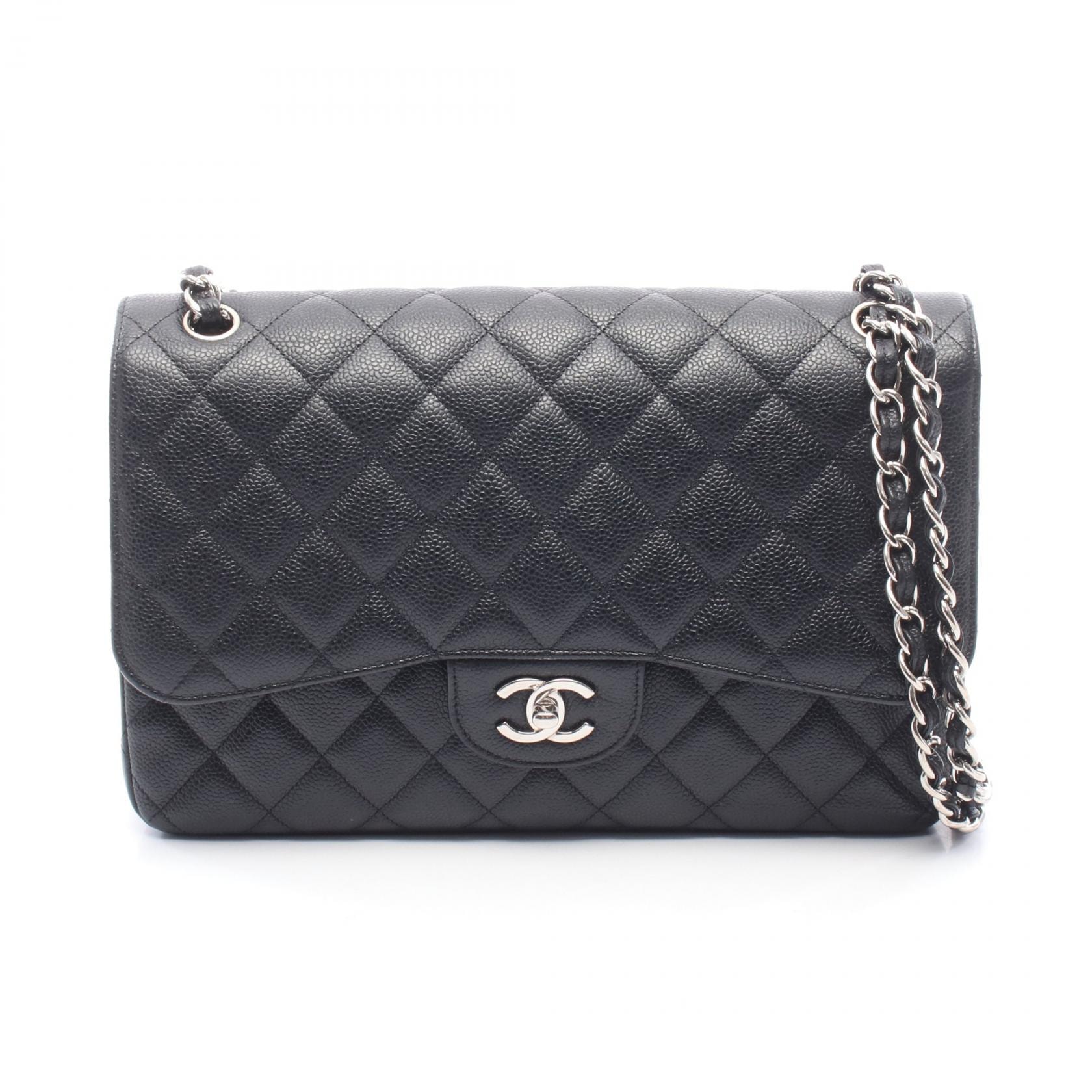 シャネル CHANEL デカマトラッセ30 クラシック ラージ Wフラップ ショルダーバッグ バッグ キャビアスキン(グレインドカーフ) レディース ブラック系 【中古】