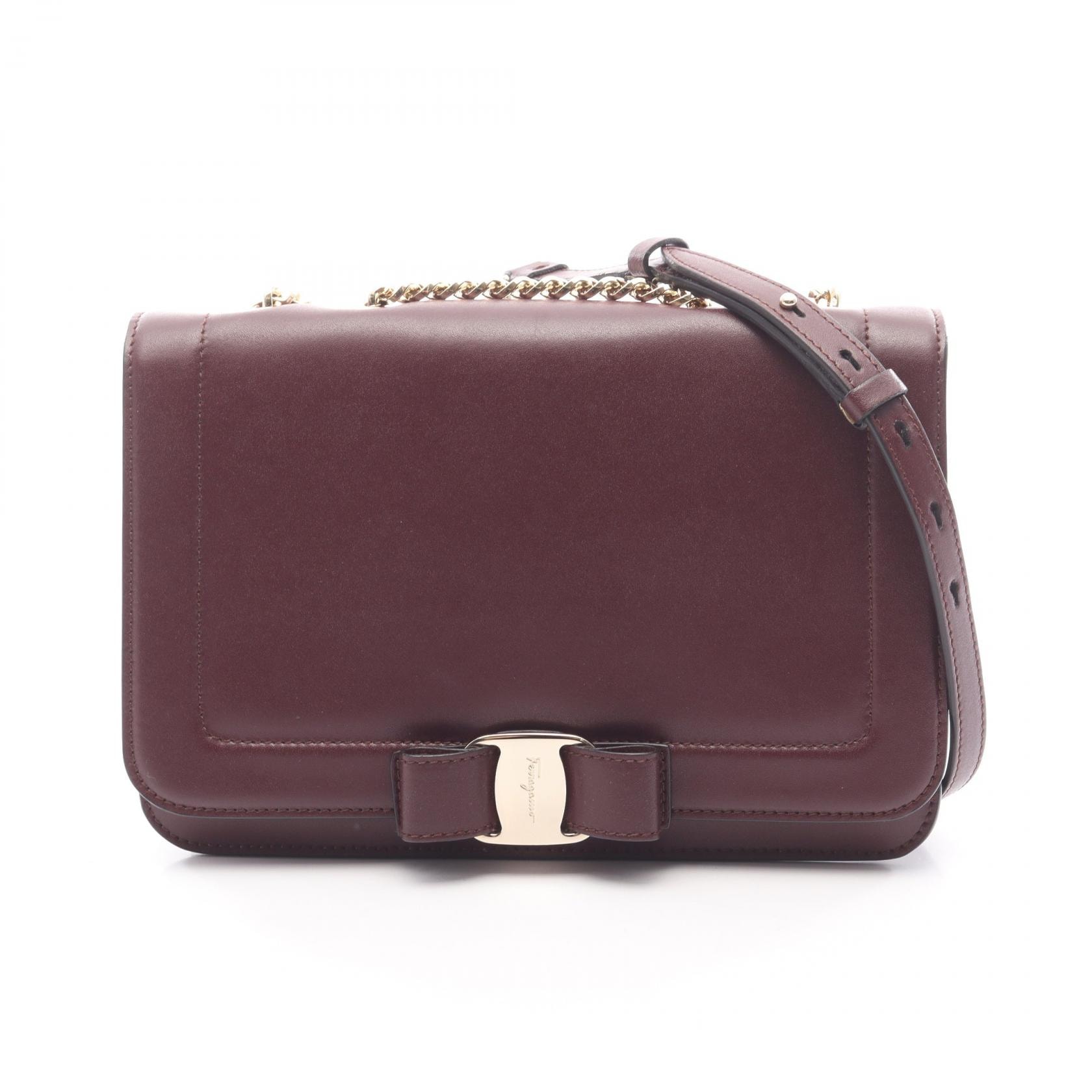 サルヴァトーレフェラガモ Salvatore Ferragamo ヴァラリボン ショルダーバッグ バッグ レザー レディース ボルドー系 【中古】