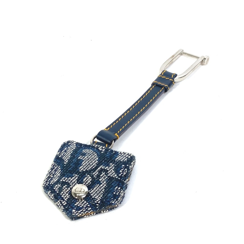 ディオール Dior CD ロゴ トロッター キーホルダー バッグチャーム キーリング チャーム キャンバス/レザー ネイビー