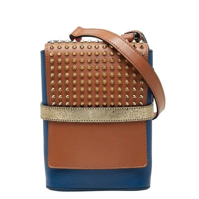 クリスチャンルブタン ベンチリポーター 斜め掛け ショルダーバッグ スタッズ ブルー ブラウン レザー レディース Christian Louboutin 【中古】